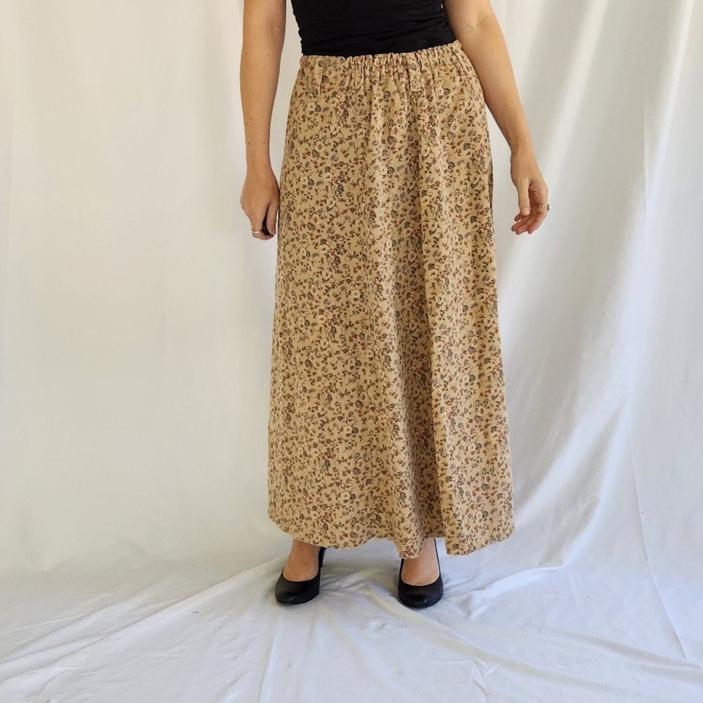 90s Home Made Tan Corduroy Floral Skirt